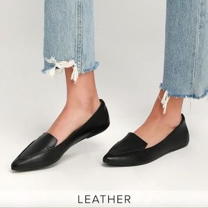 Lulu's Emmy Leather Black Pointed Toe Loafers